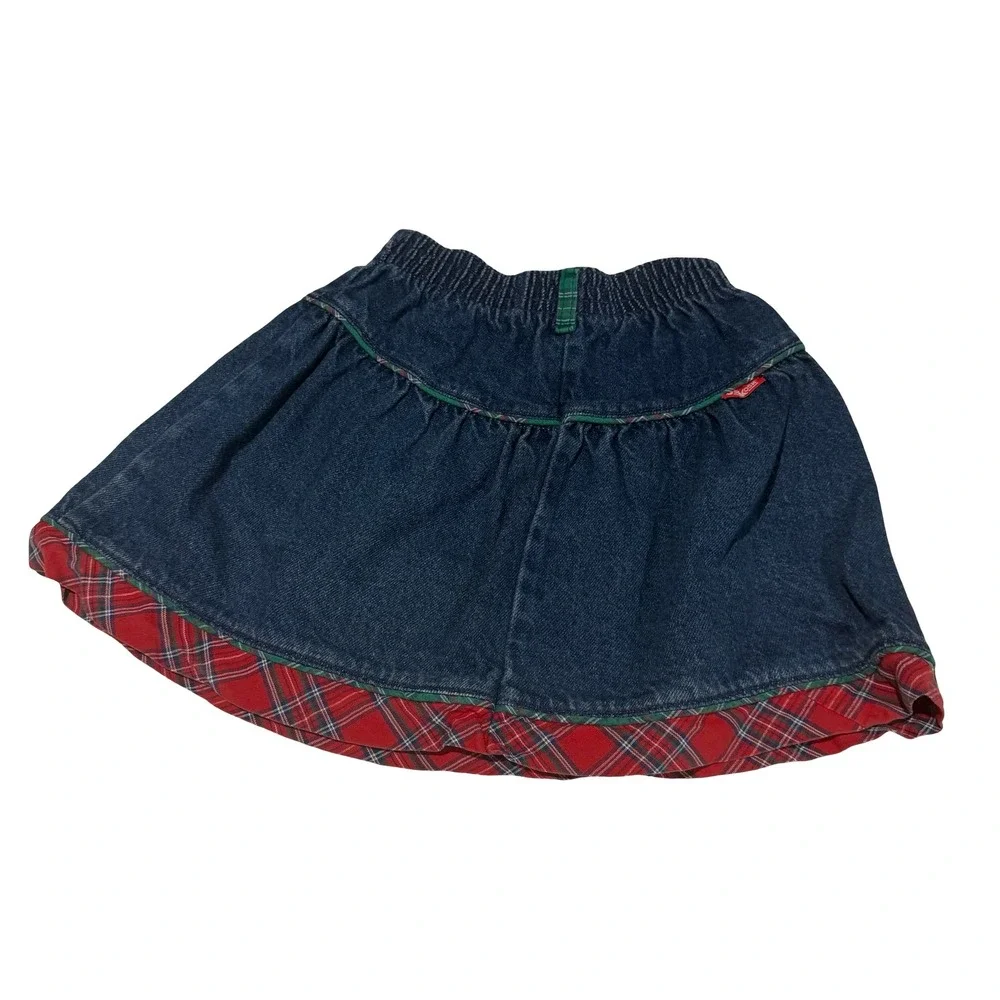 Vintage OshKosh Bgosh Girls 3pc Red Plaid Shirt Denim Jeans Skirt Set Size 6 USA